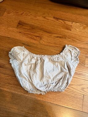 Smocked Off-Shoulder Crop Top in Light Taupe